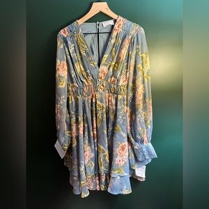 ASOS Maternity pearl embellished mini dress with ruching detail in floral print